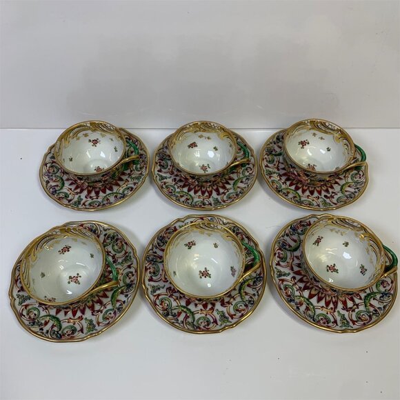 Antique RARE Capodimonte Italy Cherub Sea Serpent Twist Handle 6 Cups & Saucers! - Picture 3 of 16